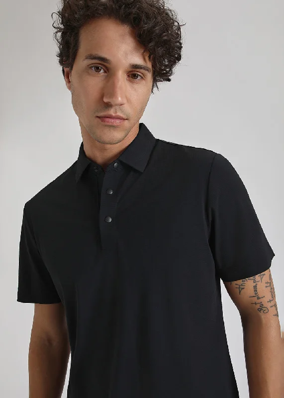 Men's Shirts for HuntingTextured Black Stitchless Polo T-shirt
