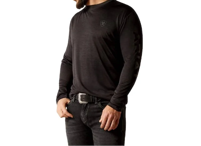 Men's Shirts with High NecksMen's Long Sleeve Charger Logo Tee In Black Heather/black