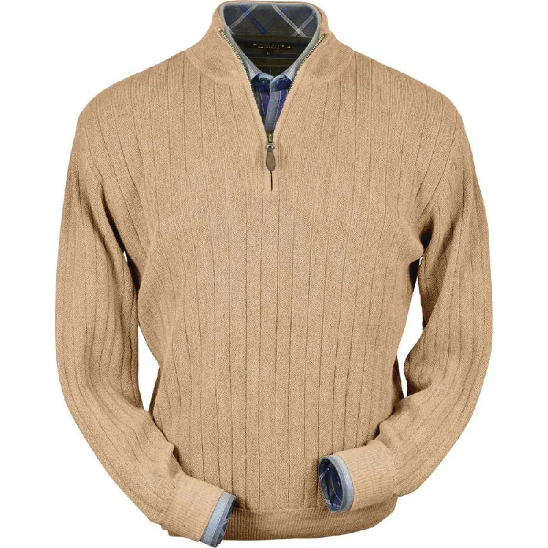 Men's Sweaters with Low-Neck DesignsBaby Alpaca 'Links Stitch' Half-Zip Mock Neck Sweater in Beige Heather by Peru Unlimited