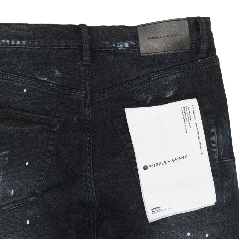 Men's Jeans with Embroidered LogosRESIN KNEE SLIT Black SKINNY JEANS