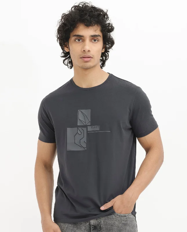 Durable Men's Work ShirtsRare Rabbit Men's Feine-1 Dark Grey Cotton Lycra Fabric Short Sleeve Crew Neck Graphic Print T-Shirt Durable Men's Work ShirtsRare Rabbit Men's Feine-1 Dark Grey Cotton Lycra Fabric Short Sleeve Crew Neck Graphic Print T-Shirt
