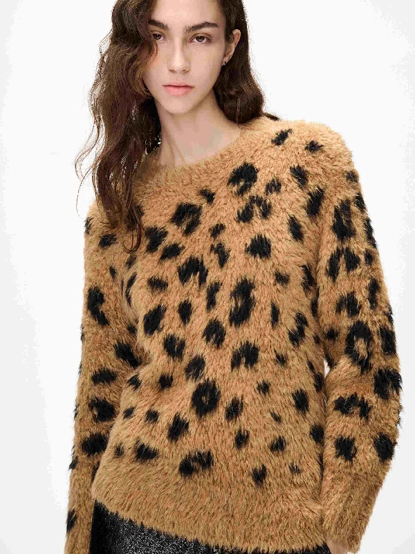 Men's Sweaters with Flat-Front DesignsLeopard Print Knitted Sweater