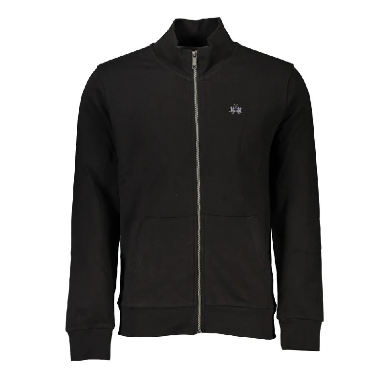 Men's Sweaters with Contrast TrimLa Martina Sleek Black Cotton Zip Men's Sweater