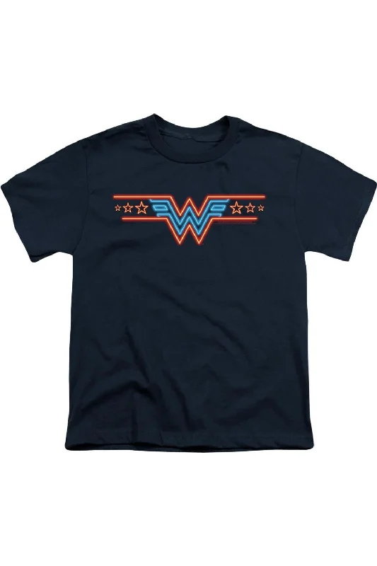 Men's Shirts with Cowl NecksWonder Woman 84 Neon Beat Short Sleeve Youth Tee / T-Shirt