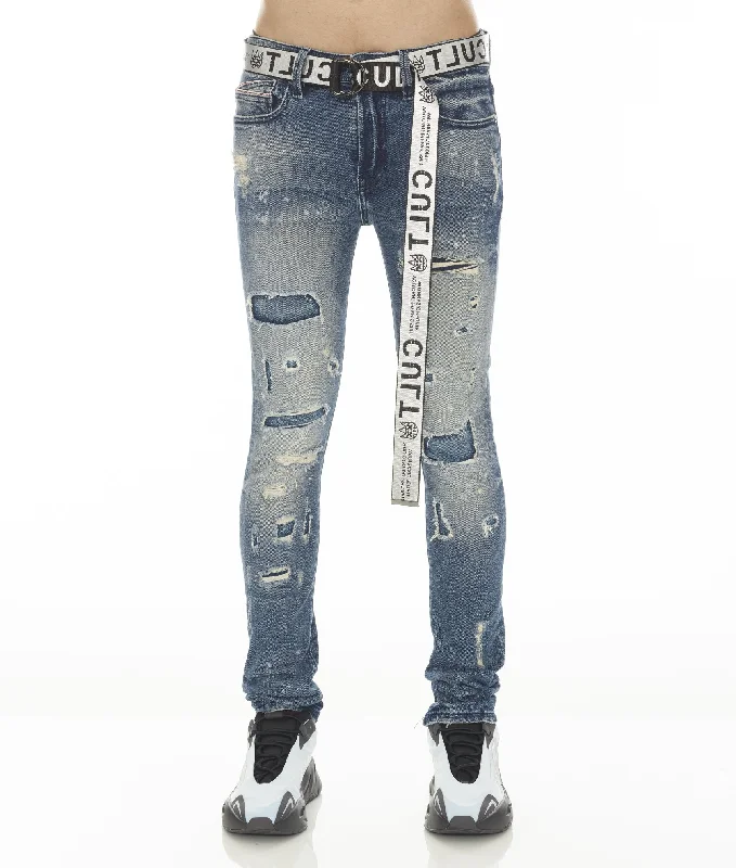 Men's Straight-Leg JeansPUNK SUPER SKINNY STRETCH W/ WHITE BELT IN BASIL