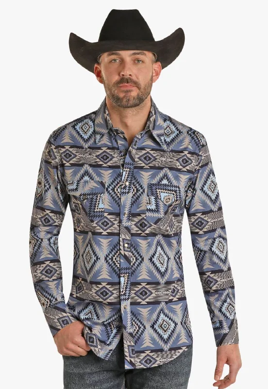 Men's Oxford Shirts for a Preppy StyleRock and Roll Mens Aztec Pearl Snap Long Sleeve Shirt