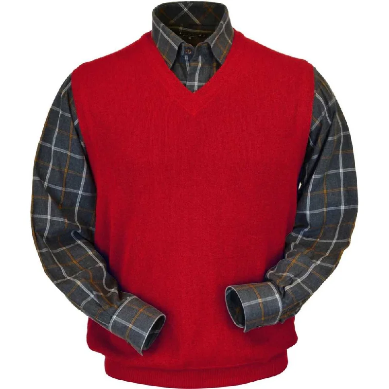 Athletic Men's Performance SweatersBaby Alpaca 'Links Stitch' V-Neck Sweater Vest in Rouge Red by Peru Unlimited