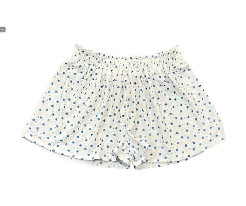 Men's Tailored Dress ShortsTween/girl Eyelet Ruffle Short In White/blue