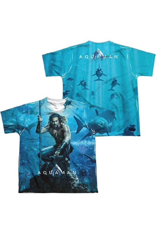 Men's Shirts with Floral PrintsAquaman Movie Poster (Front/Back Print) Short Sleeve Youth Poly Crew Tee / T-Shirt