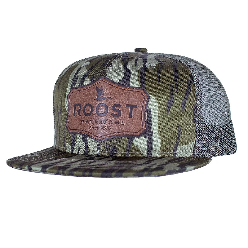 Fashionable Fedora HatsFieldstone Roost Bottomland Leather Shield Patch Trucker Hat