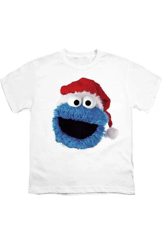 Men's Shirts for HuntingSesame Street Cookie Monster Christmas Hat Short Sleeve Youth Tee / T-Shirt