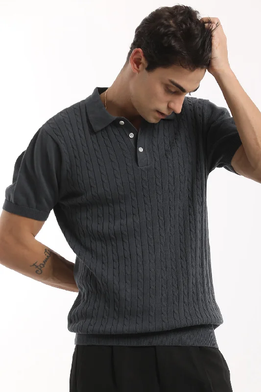 Men's Shirts with Roll-Up SleevesGrey Spiral Polo T-Shirt