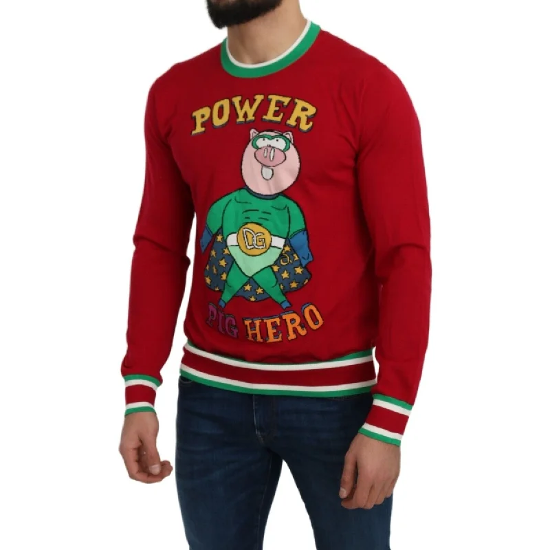 Men's Sweaters in Earthy TonesDolce & Gabbana Elegant Red Wool-Silk Crewneck Men's Sweater