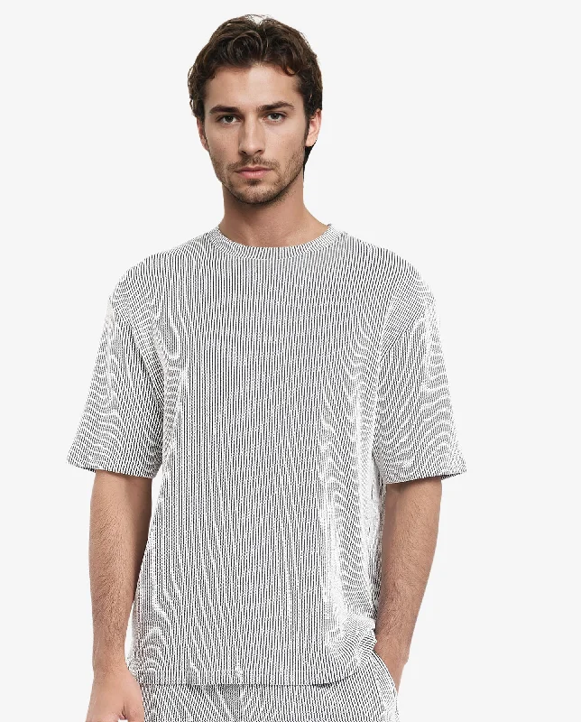 Solid-Colored Men's ShirtsRare Rabbit Men's Zavet-T Black Cotton Polyester Fabric Short Sleeves Crew Neck Oversized Fit Self Stripe Textured T-Shirt Solid-Colored Men's ShirtsRare Rabbit Men's Zavet-T Black Cotton Polyester Fabric Short Sleeves Crew Neck Oversized Fit Self Stripe Textured T-Shirt