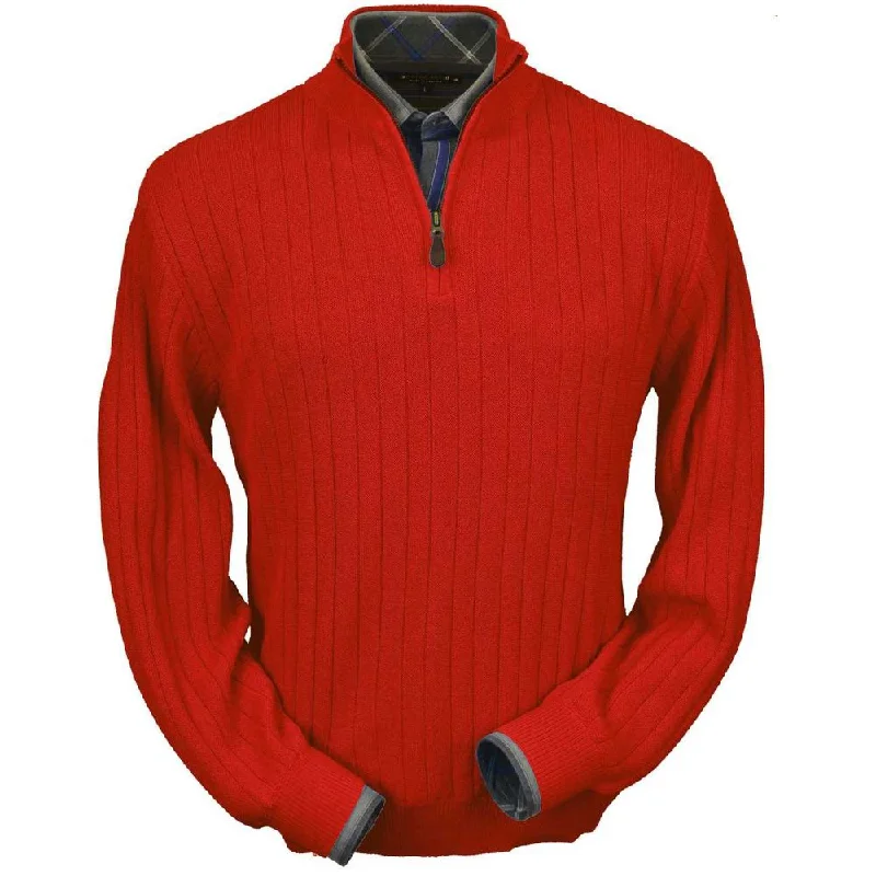 Men's Sweaters for Mild WeatherBaby Alpaca 'Links Stitch' Half-Zip Mock Neck Sweater in Bright Red by Peru Unlimited