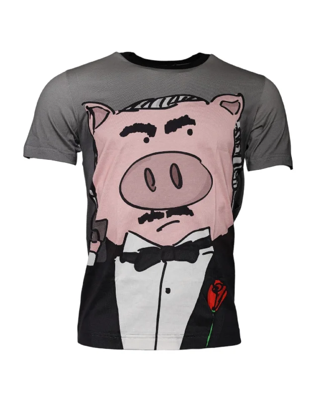 Men's Shirts with Embellished HemlinesDolce & Gabbana  2019 Year Of The Pig Short Sleeve Men's T-shirt