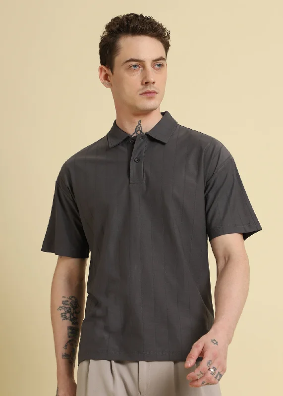 Men's Shirts with Lace-Up HemlinesMagnetic Grey Striped Polo T-shirt