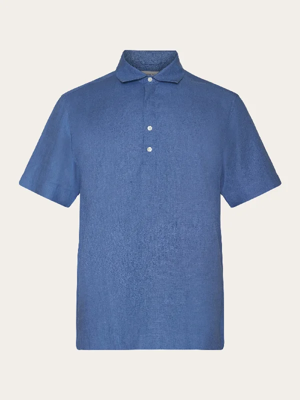 Men's Dressy Shirts for Formal EventsLoose short sleeve linen polo shirt - GOTS/Vegan - Moonlight Blue