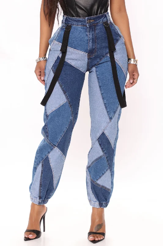 Baggy Cargo Men's JeansKittenAlarm - Out Of The Ordinary Patchwork Denim Joggers - Blue