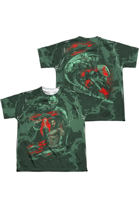 Men's Shirts with Asymmetrical HemlinesAquaman Movie Good And Evil (Front/Back Print) Short Sleeve Youth Poly Crew Tee / T-Shirt