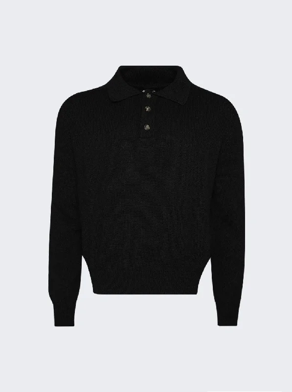 Men's Shirts with Geometric PatternsBode Polo Long Sleeve Shirt Black