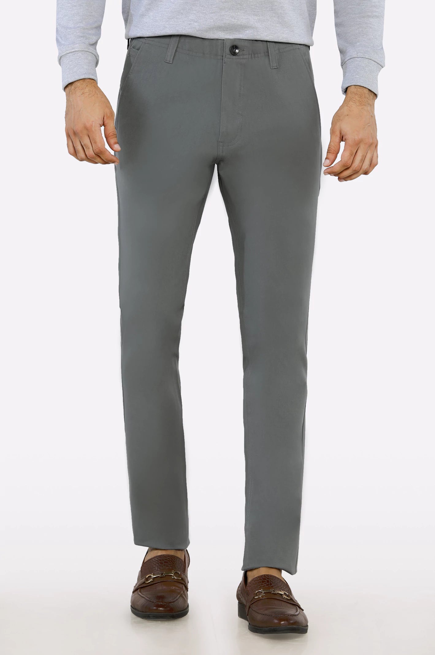 Men's Jeans with Stretch FabricGrey Smart Fit Cotton Chino
