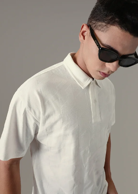 Men's Shirts with Appliquéd SleevesHerringbone Pattern White Polo T-shirt