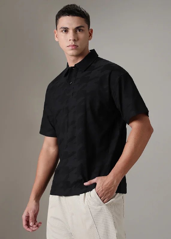 Men's Shirts with Patchwork SleevesHerringbone Pattern Polo T-shirt
