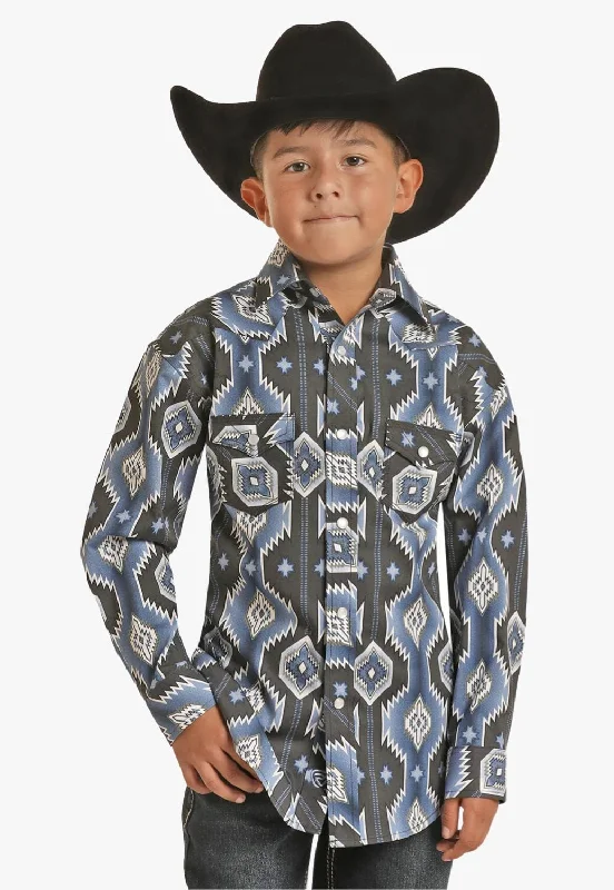 Men's Bold-Color Shirts for a Statement PieceRock & Roll Boys Aztec Snap Poplin Long Sleeve Shirt