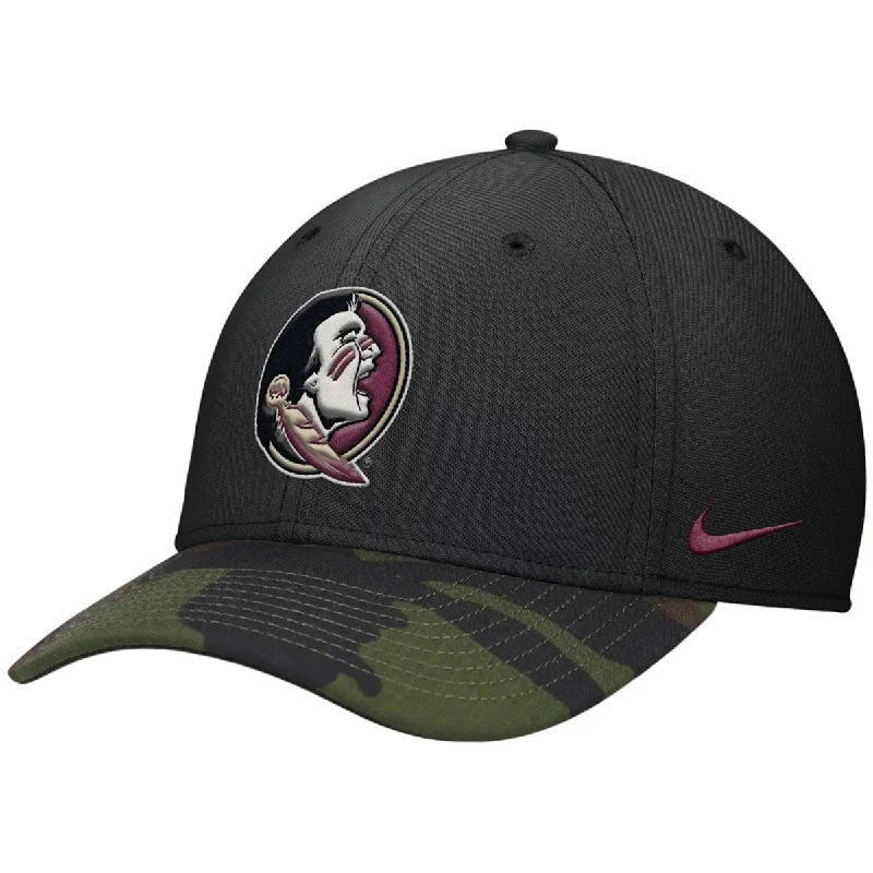 Stylish Trucker CapsNike Men's Seminole Logo Rise Swooshflex Military Cap - Black/Camo