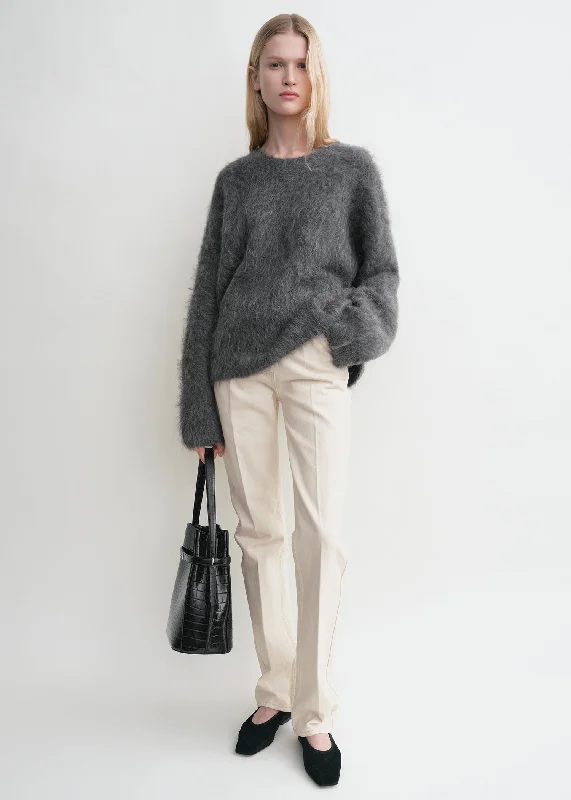 Men's Sweaters with Drawstring WaistbandsBoxy alpaca knit dark grey melange