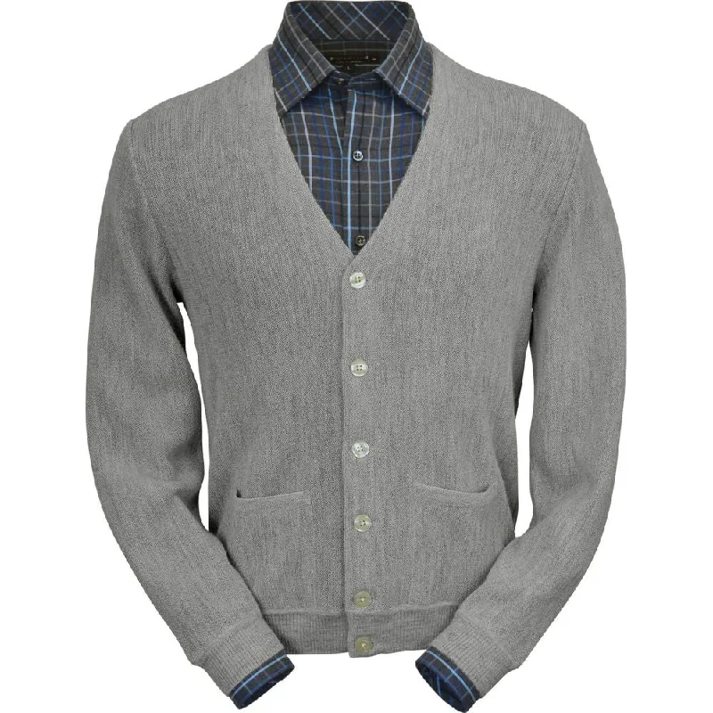 Trendy Men's Oversized SweatersBaby Alpaca 'Links Stitch' V-Neck Cardigan Sweater in Silver Grey Heather by Peru Unlimited Trendy Men's Oversized SweatersBaby Alpaca 'Links Stitch' V-Neck Cardigan Sweater in Silver Grey Heather by Peru Unlimited