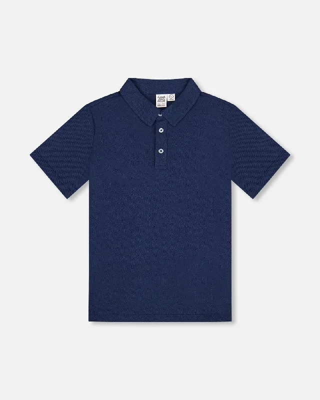 Solid-Colored Men's ShirtsShort Sleeve Polo Shirt Navy Blue