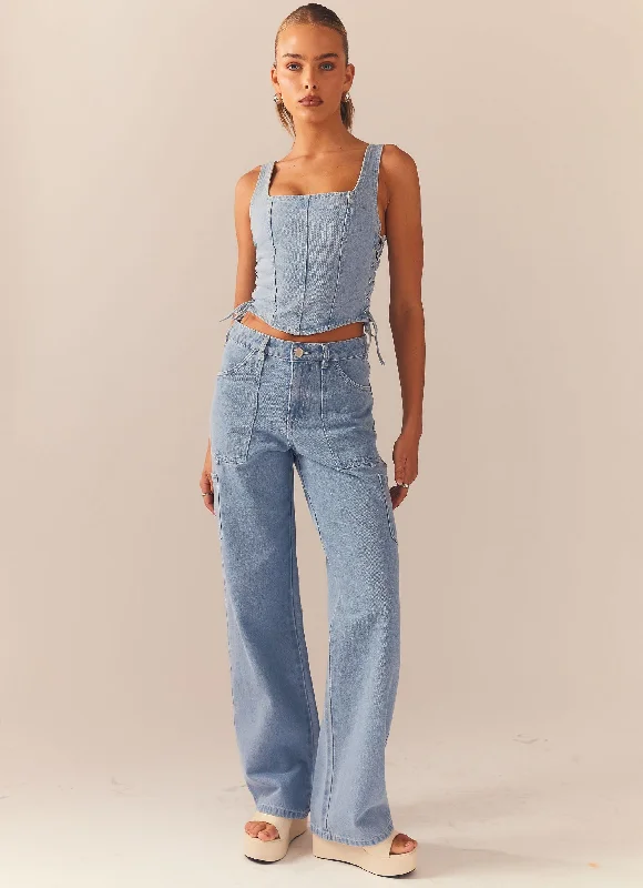 Leather Patch Men's JeansBackstage Pass Denim Lowrise Pants - Subdued Blue