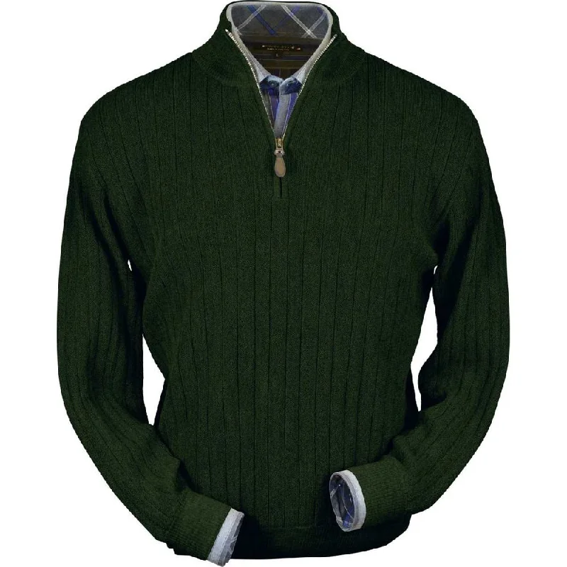 Men's Sweaters with Hooks and LoopsBaby Alpaca 'Links Stitch' Half-Zip Mock Neck Sweater in Hunter Green Heather by Peru Unlimited