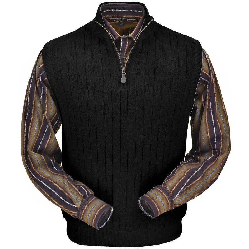 Men's Sweaters with Adjustable HemlinesBaby Alpaca 'Links Stitch' Ribbed Zip-Neck Sweater Vest in Black by Peru Unlimited