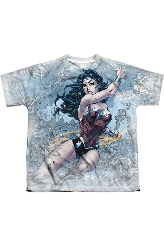 Men's Shirts with Embellished SleevesJustice League of America Wonder Woman Warrior Short Sleeve Youth Poly Crew Tee / T-Shirt