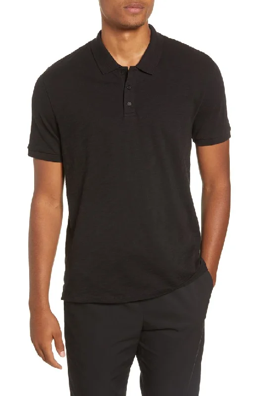Men's Shirts with Snap ButtonsVince Men's Solid Black Short Sleeve Pima Cotton Polo T-Shirt