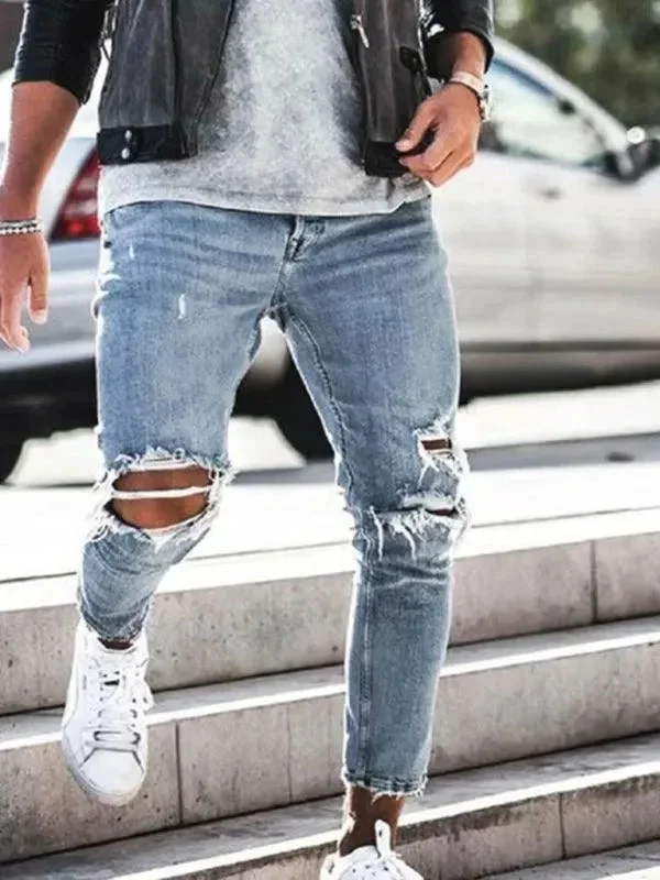 Men's Jeans with PocketsMen Destroyed Pencil Jeans