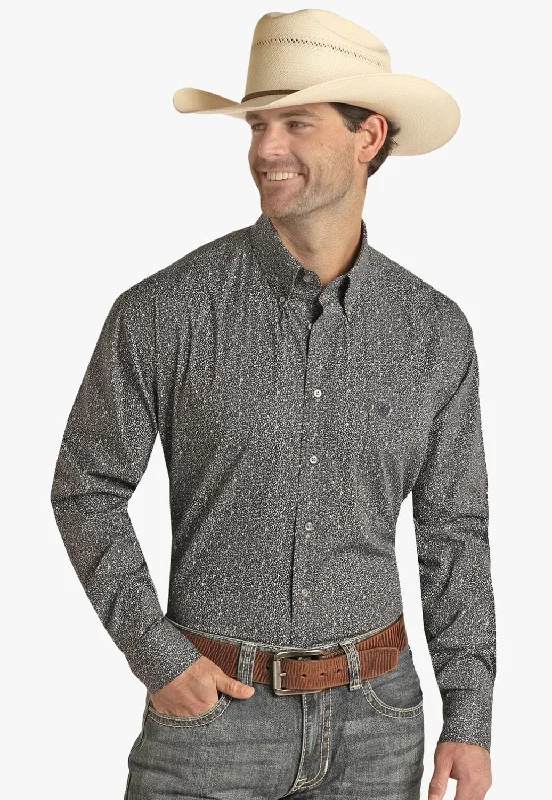 Men's Wingtip-Collar Shirts for a Classic TouchRock and Roll Mens Ditsy Long Sleeve Shirt
