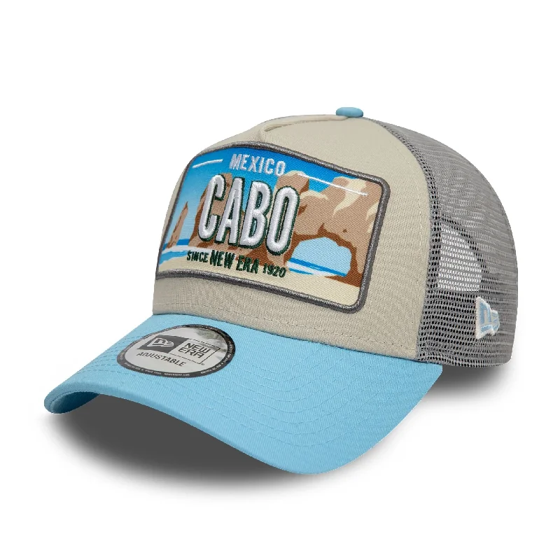 Artistic Derby HatsNew Era License Plate Cream 9FORTY A-Frame Trucker Adjustable Cap