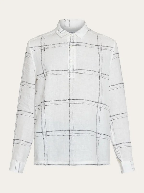 Men's Shirts for Beach OutingsLoose linen printed polo shirt - GOTS/Vegan - White check