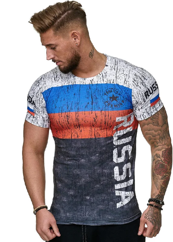 Men's Shirts with Asymmetrical HemlinesRussian Flag T-shirt