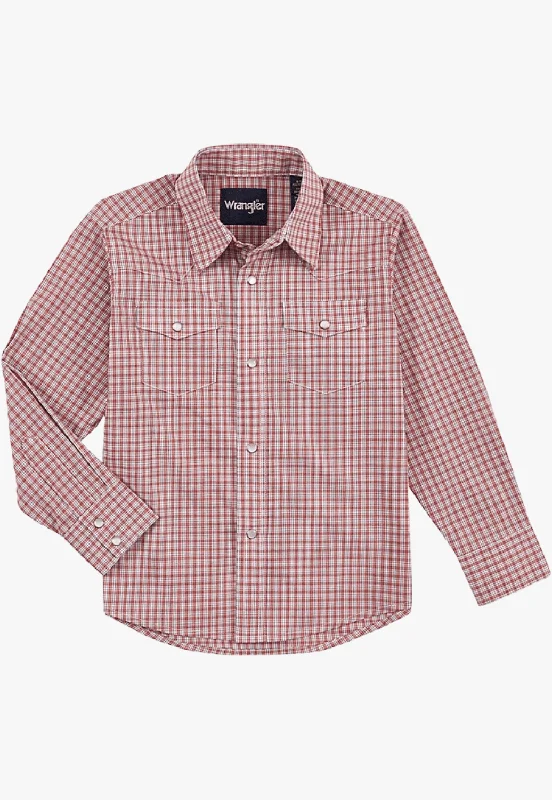 Men's Collared Shirts for Formal OccasionsWrangler Boys Wrinkle Resistant Plaid Long Sleeve Shirt