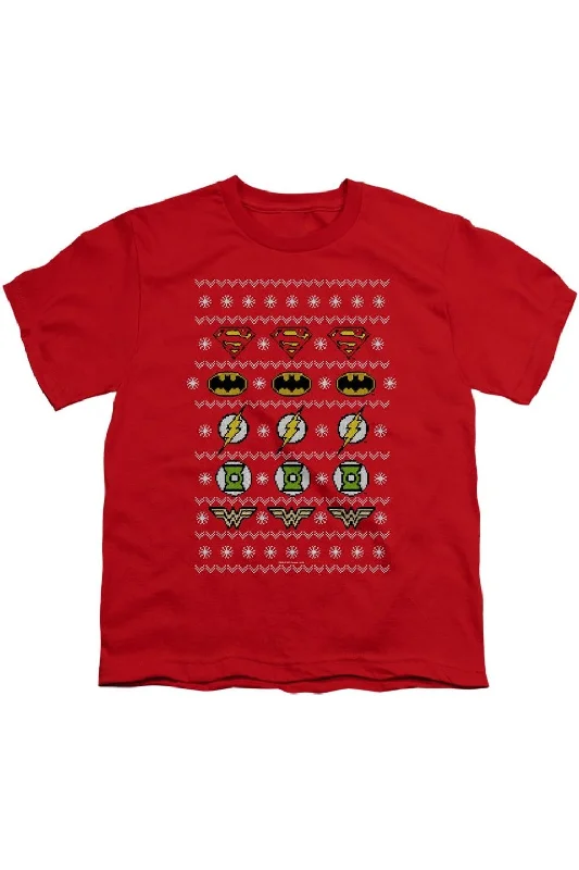Men's Shirts for BoatingJustice League of America Justice Shields Christmas Sweater Short Sleeve Youth Tee / T-Shirt