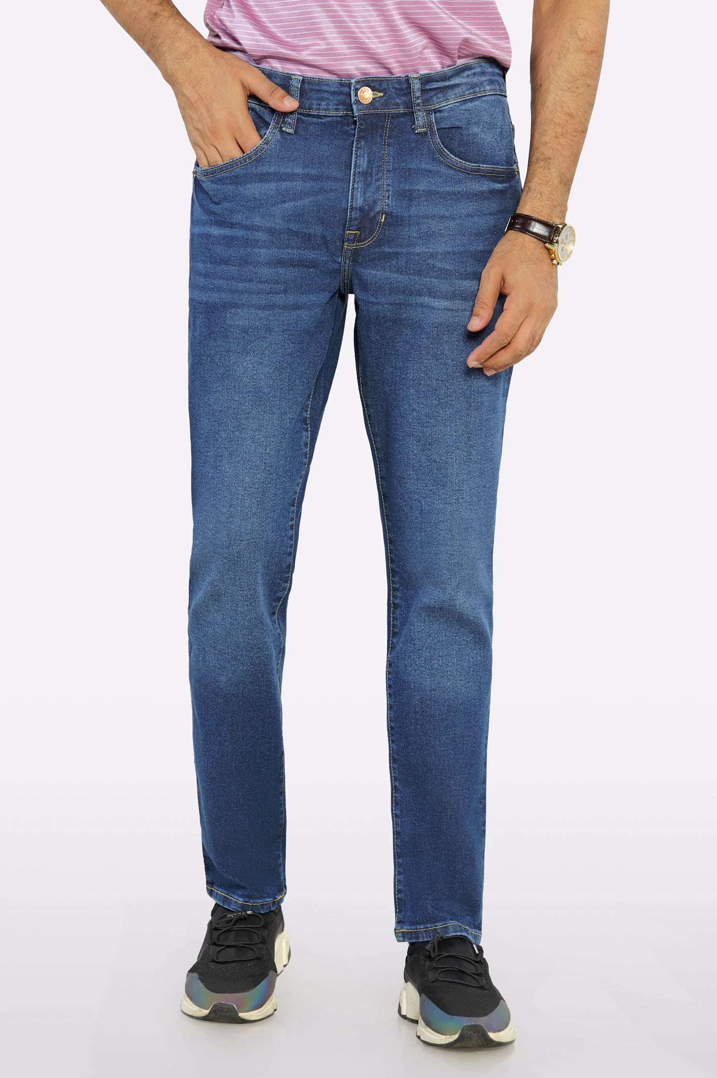 Affordable Designer Men's JeansMedium Blue Modern Slim Fit Jeans