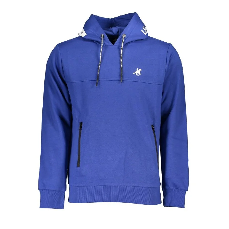 Men's Sweaters with Intarsia DesignsU.S. Grand Polo Chic Blue Hooded Fleece Sweatshirt with Logo Men's Detail