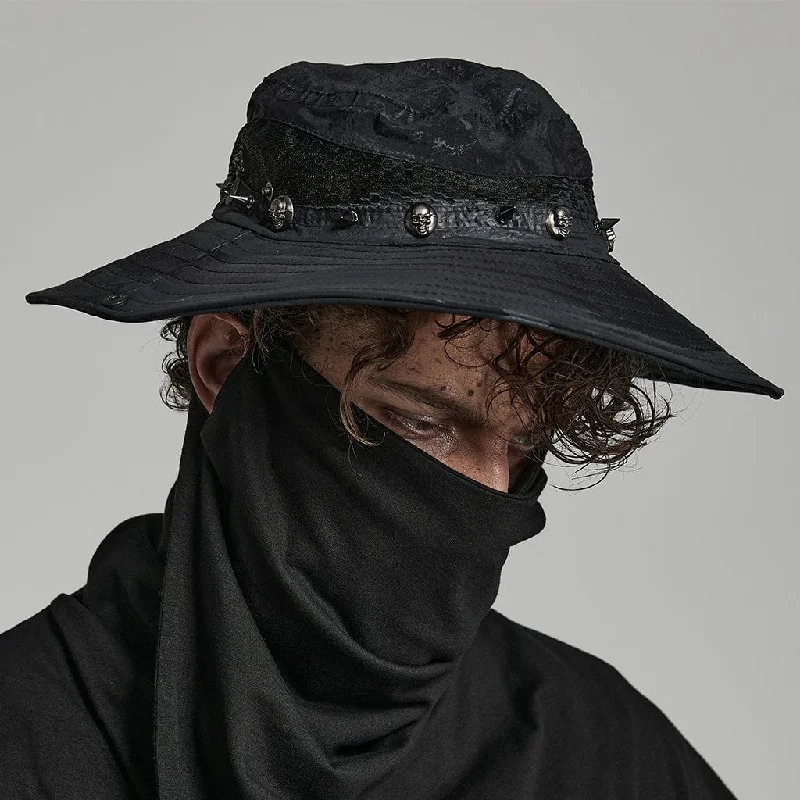 Reversible Bucket HatsMen's Punk Distressed Rivet Hat