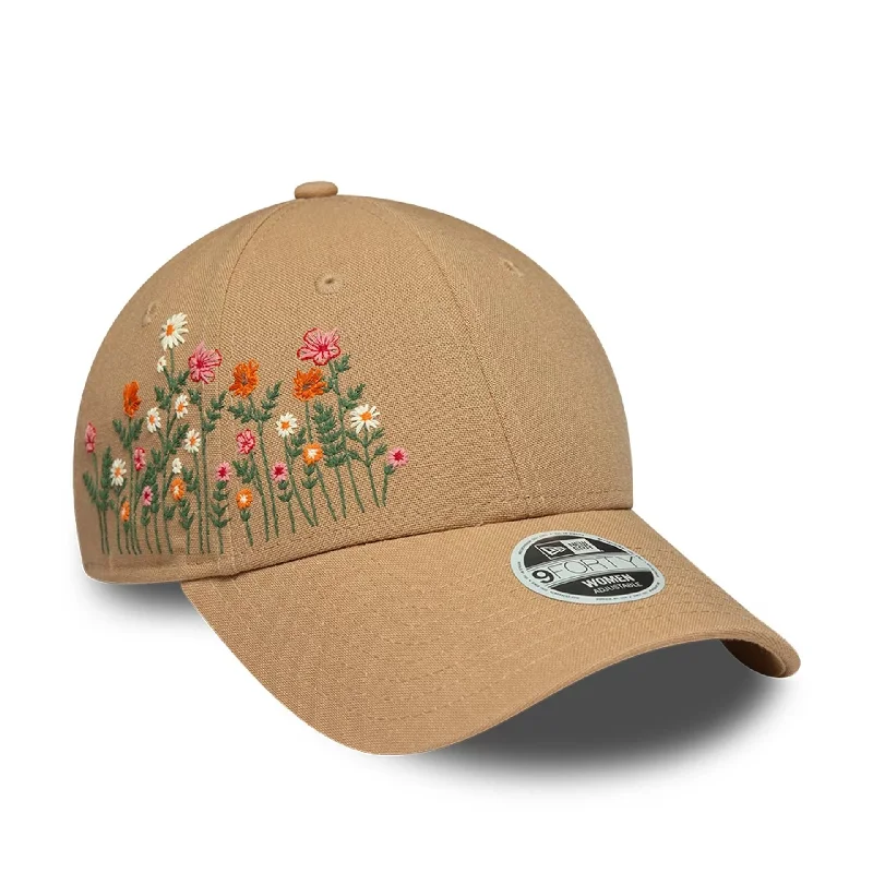 Elegant Top Hats for WeddingsWomens New Era Floral Beige 9FORTY Adjustable Cap