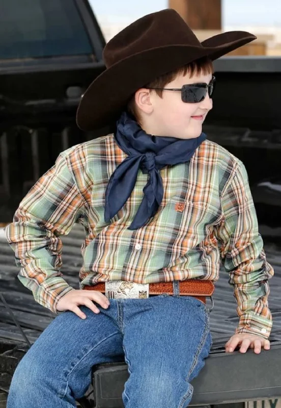 Men's Geometric Print Shirts for a Modern TwistCinch Boys Plaid Long Sleeve Shirt